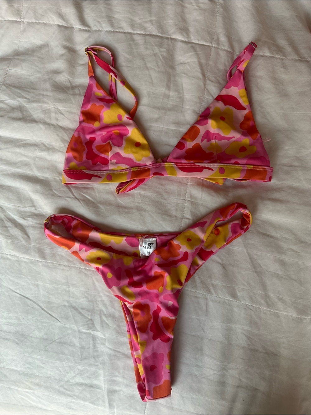 Tiger Mist Pink Floral Print Triangle Bikini Set